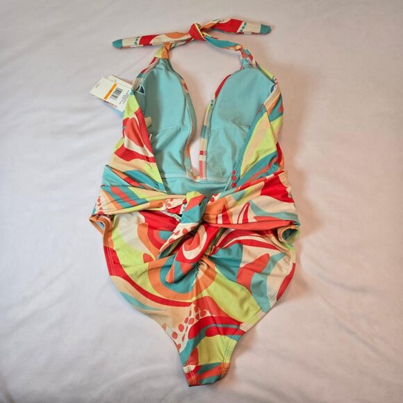 JESSICA SIMPSON Women's Plunge Neck One Piece Swimsuit Sz: S Multi Color - Picture 3 of 12